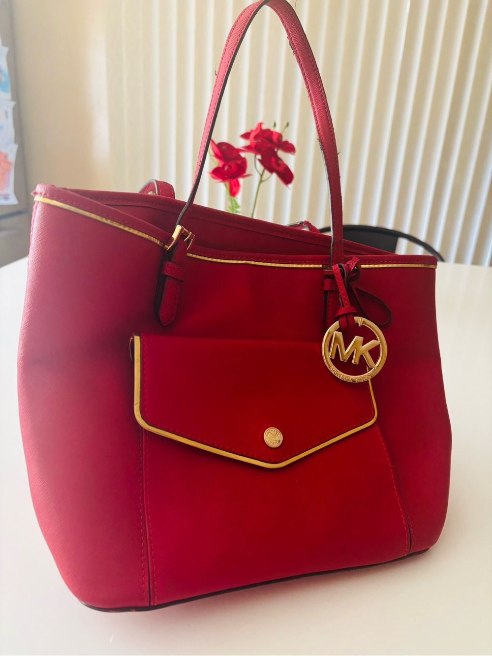 Michael Kors Red Tote with Gold Hardware - Picture 3 of 13